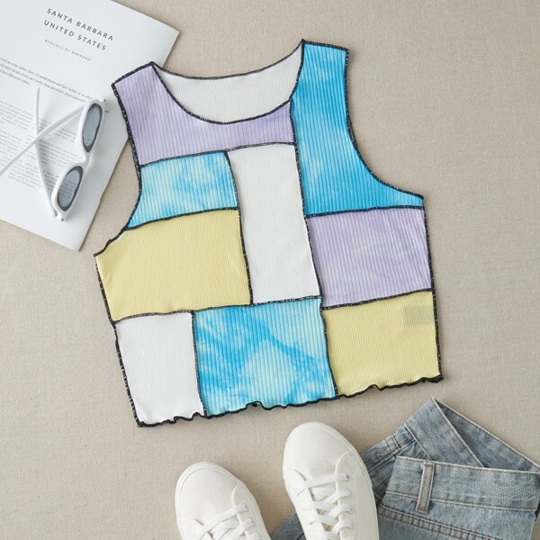 

Colorblock Lettuce Trim Crop Tank Top, Multicolor