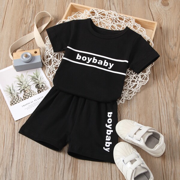 

Baby Boy Letter Graphic Tee & Shorts, Black