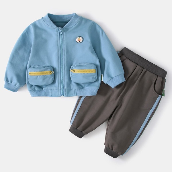 

Baby Boy Cartoon Graphic Baseball Jacket With Pants, Multicolor