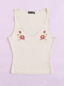 Chiquease 花卉刺繡羅紋針織背心上衣 - 米色 - 查看 3