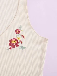 Chiquease 花卉刺繡羅紋針織背心上衣 - 米色 - 查看 4