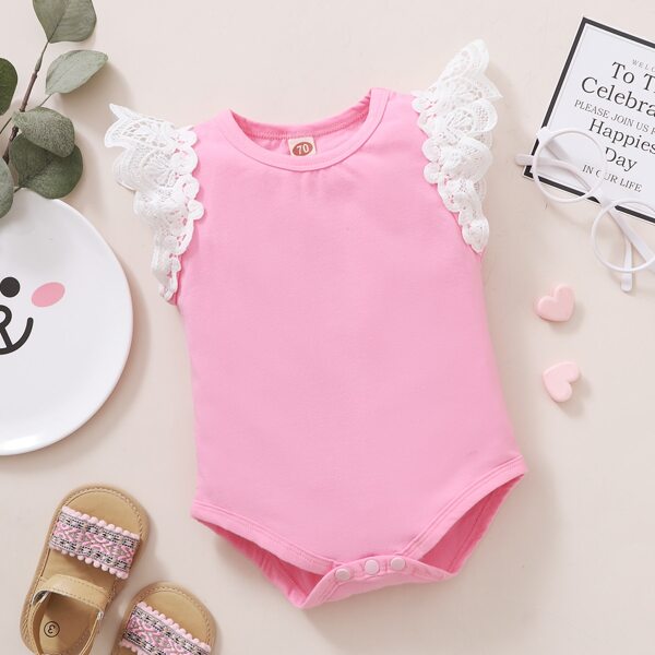 

Baby Girl Guipure Lace Trim Bodysuit, Pink