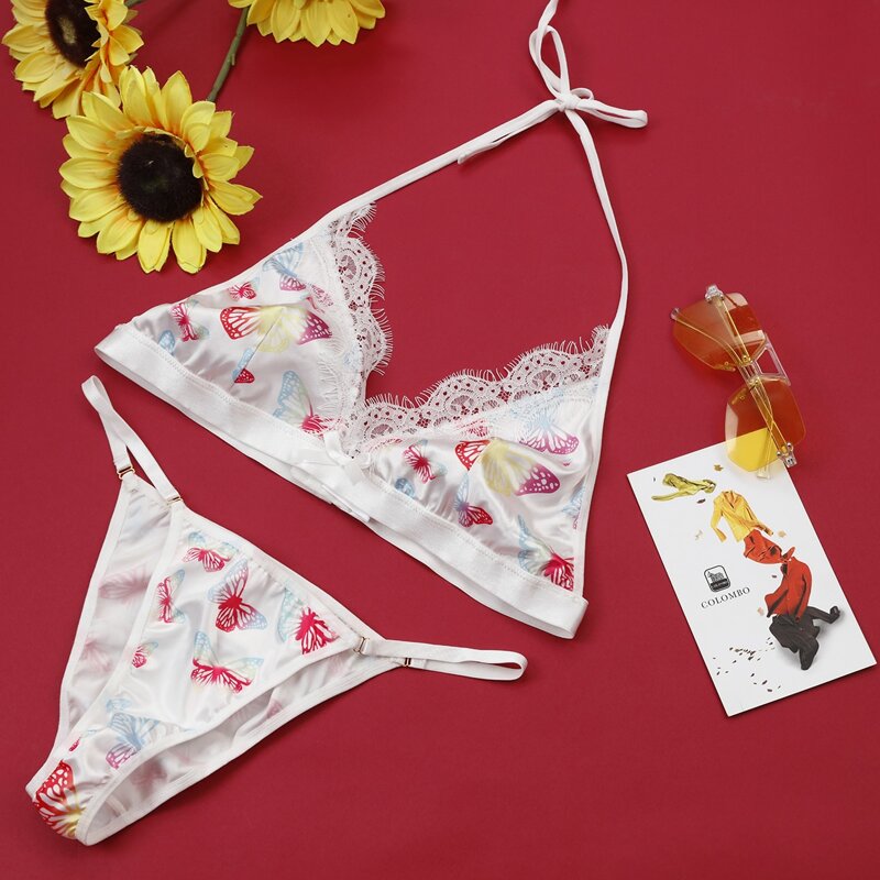 

Plus Butterfly Print Satin Lingerie Set, Multicolor