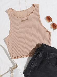 SHEIN EZwear Pola huruf bergaris tank top rajut - Aprikot - View 1