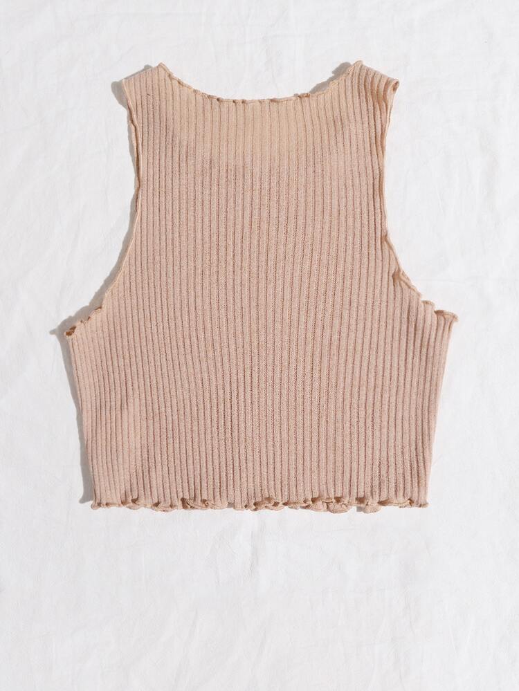 SHEIN EZwear Letter Graphic Rib-knit Tank Top - Apricot - View 2