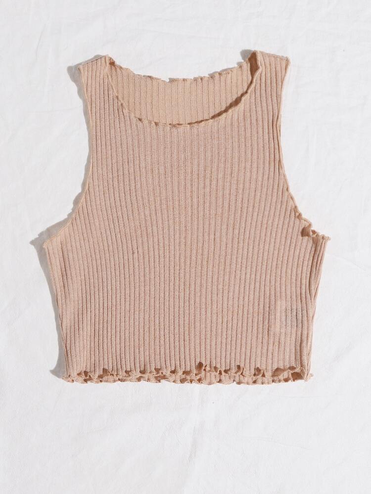SHEIN EZwear Letter Graphic Rib-knit Tank Top - Apricot - View 3
