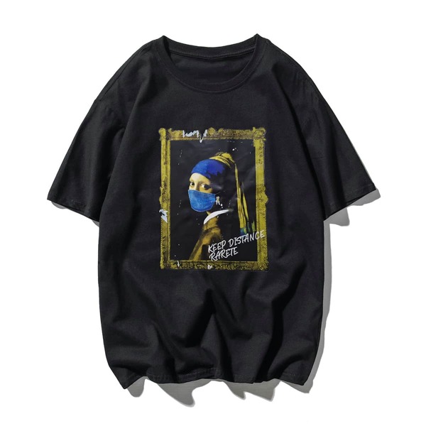 

Men Figure And Slogan Graphic Tee, Black