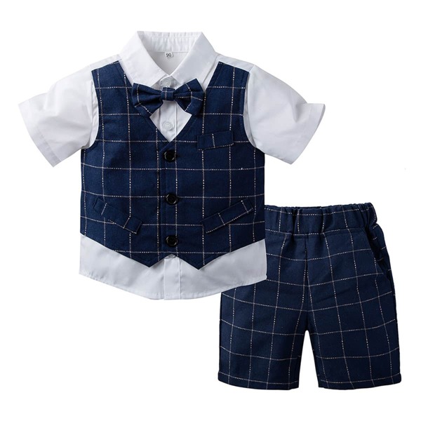 

Toddler Boys Contrast Plaid Shirt With Shorts, Blue and white
