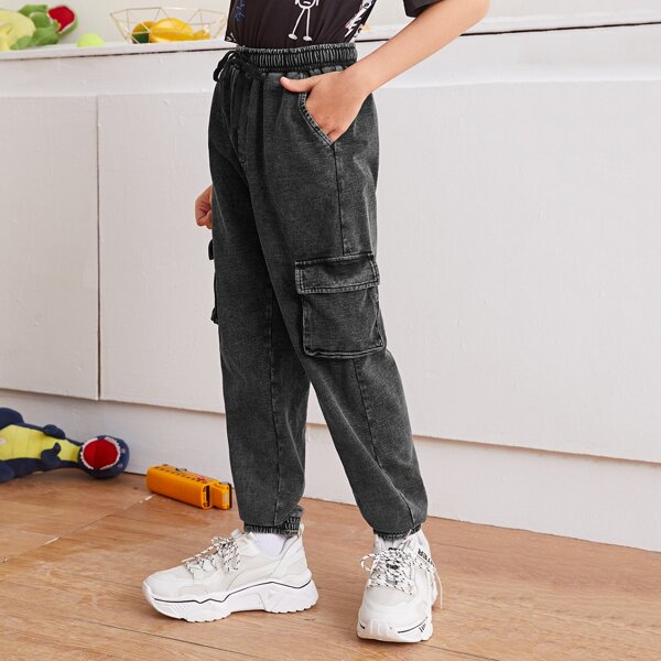 

Boys Knot Front Flap Pocket Pants, Black