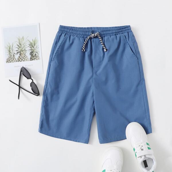 

Boys Drawstring Waist Solid Shorts, Blue