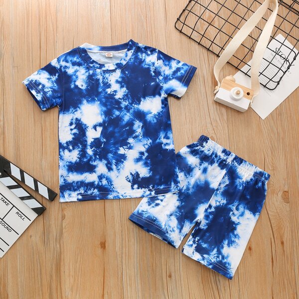 

Toddler Boys Tie Dye Tee & Track Shorts, Blue and white