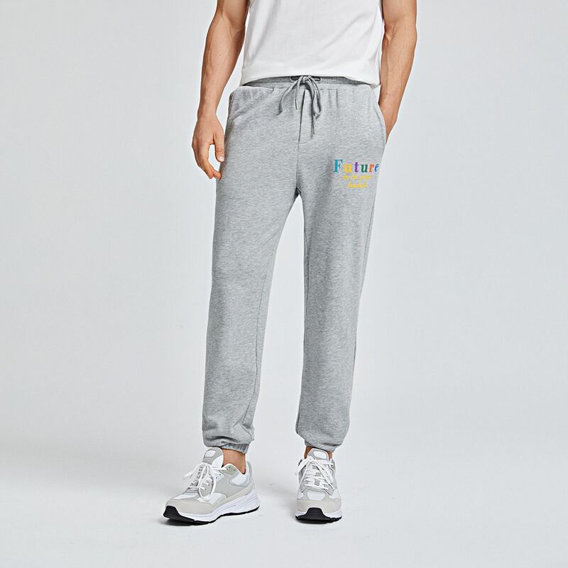 

Guys Drawstring Waist Slogan Graphic Joggers, Light grey