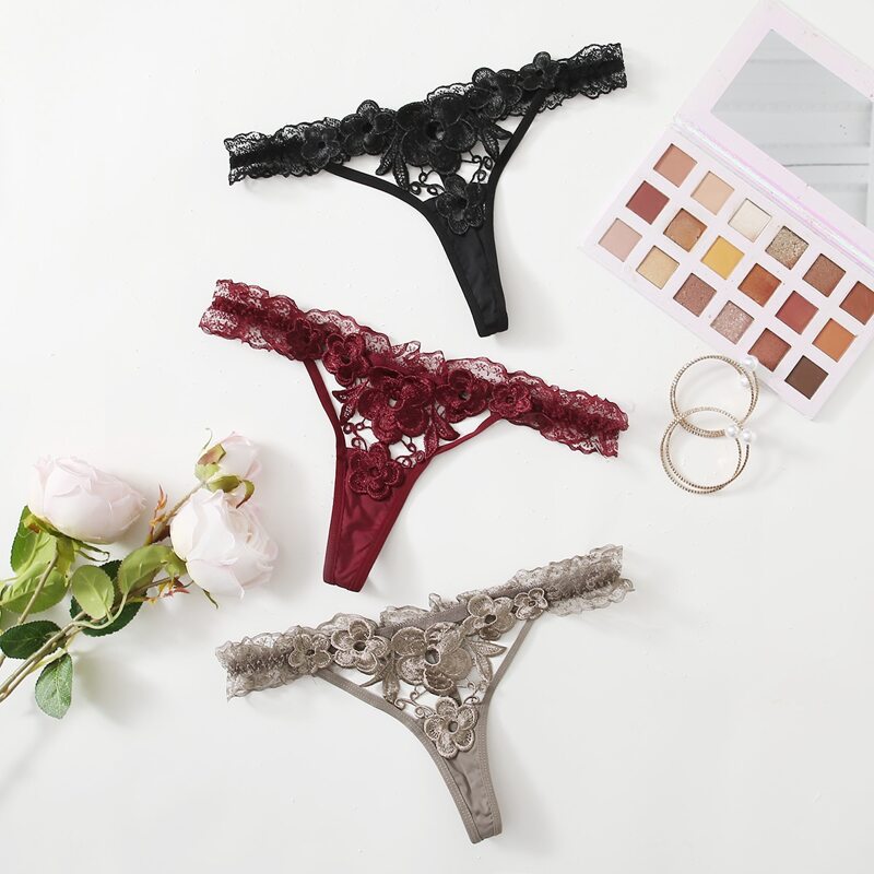

3pack Floral Lace Thong Panty Set, Multicolor