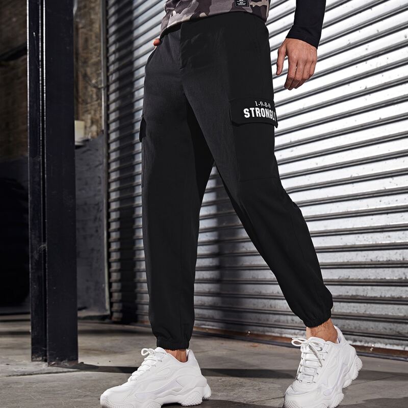 

Guys Letter Graphic Flap Pocket Pants, Black