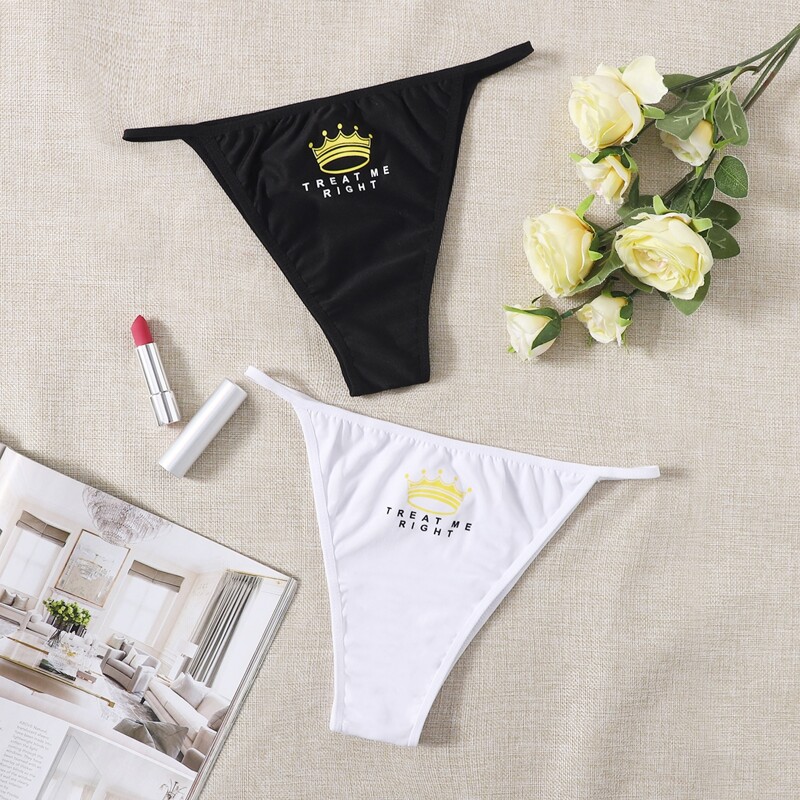 

2pack Letter Graphic Thong Panty Set, Multicolor