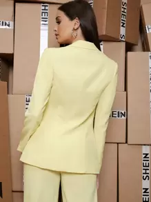 SHEIN BAE 棉服肩翻蓋細節素色西裝外套 - 黃色 - 查看 2