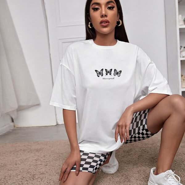 

Butterfly And Slogan Graphic Tee, White