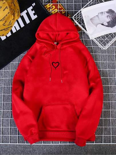 Heart Print Thermal Lined Hoodie