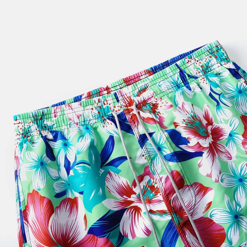 

Guys Floral Print Drawstring Waist Swim Trunks, Multicolor