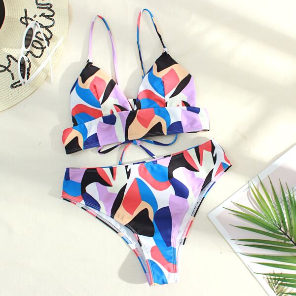 

Geo Random Print Bikini Swimsuit, Multicolor