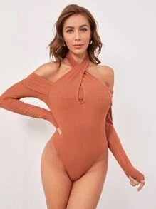 SHEIN Áo liền quần chặt màu trơn Giải trí - Màu Cam cháy - Xem 1