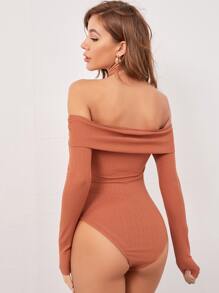 SHEIN Áo liền quần chặt màu trơn Giải trí - Màu Cam cháy - Xem 2