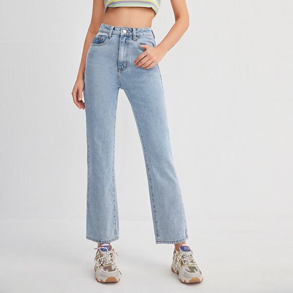 

Slant Pocket Straight Leg Jeans, Light wash