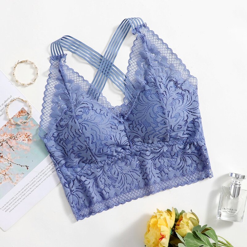 

1pc Floral Lace Bralette, Blue