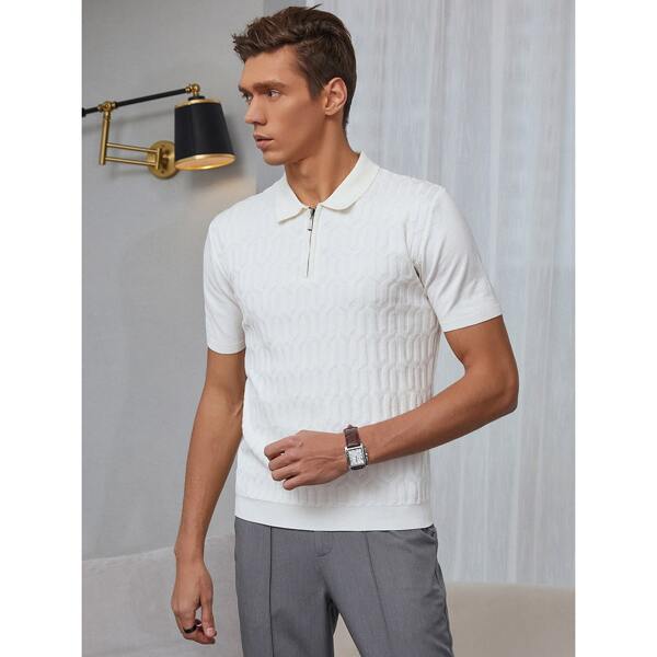 

Men Half Zip Solid Knit Polo Shirt, White