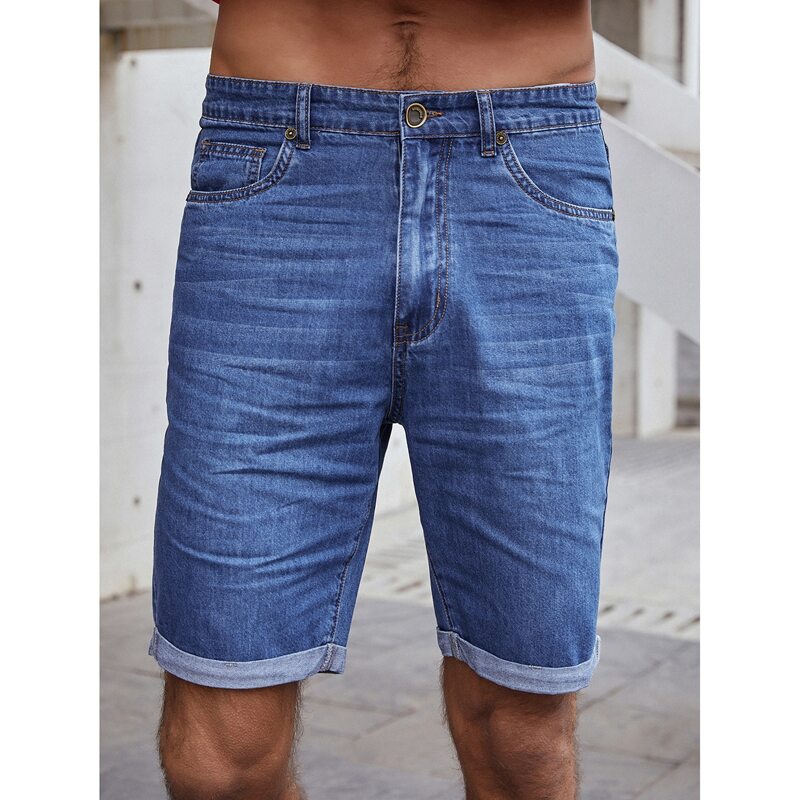 

Guys Turn Up Hem Straight Leg Denim Shorts, Medium wash