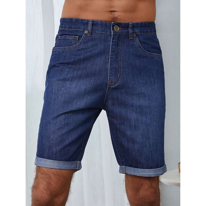 

Guys Turn Up Hem Straight Leg Denim Shorts, Dark wash