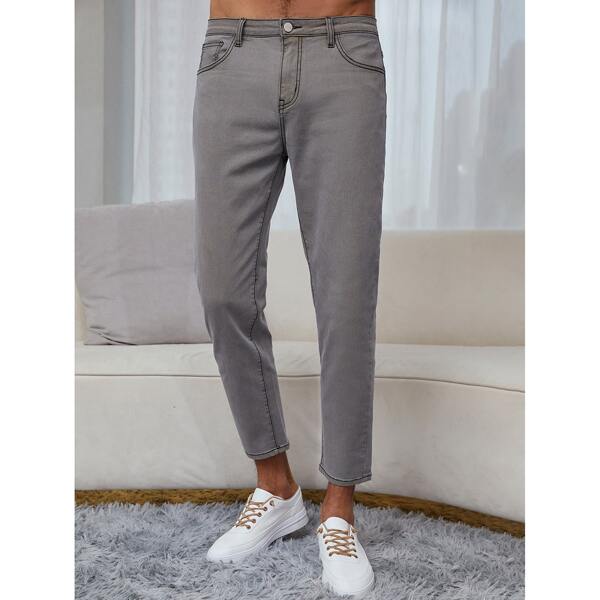 

Men Solid Straight Leg Jeans, Grey