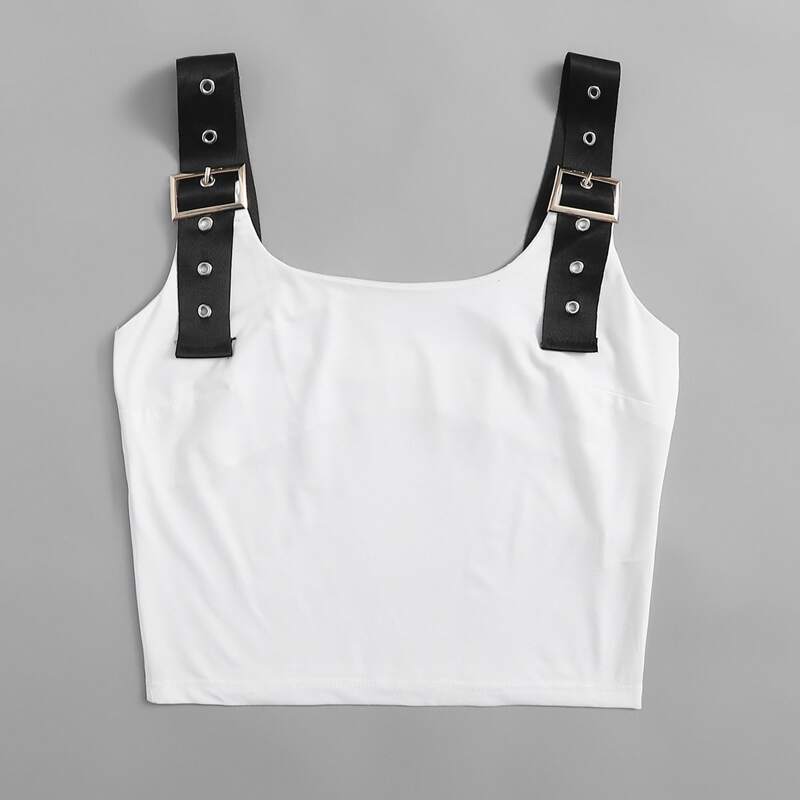 

Grommet Eyelet Strap Tank Top, White