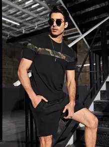 GENTILAND Men Cotton Camo Round Neck Tee - Black - View 1