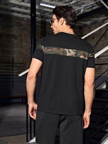 GENTILAND Men Cotton Camo Round Neck Tee - Black - View 2