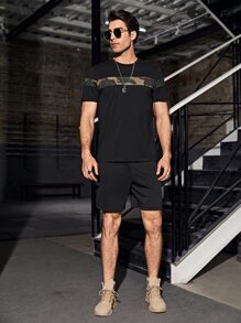 GENTILAND Men Cotton Camo Round Neck Tee - Black - View 3