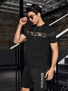 GENTILAND Men Cotton Camo Round Neck Tee - Black - View 5