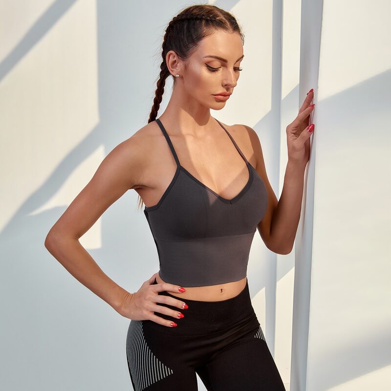 

Light Support Strappy Backless Sports Bra, Dark grey