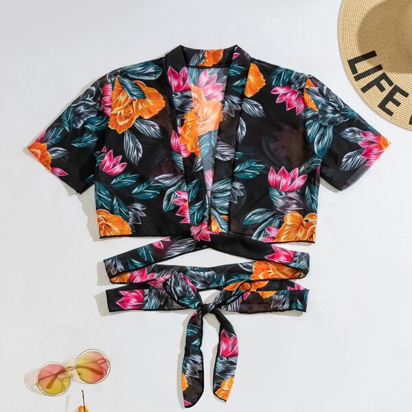 

Floral Wrap Chiffon Kimono, Multicolor