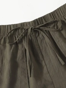 SHEIN 結飾腰前口袋短褲 - 軍綠色 - 查看 5