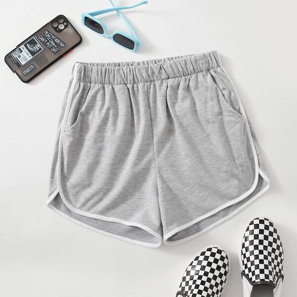 

Contrast Binding Slant Pocket Track Shorts, Light grey