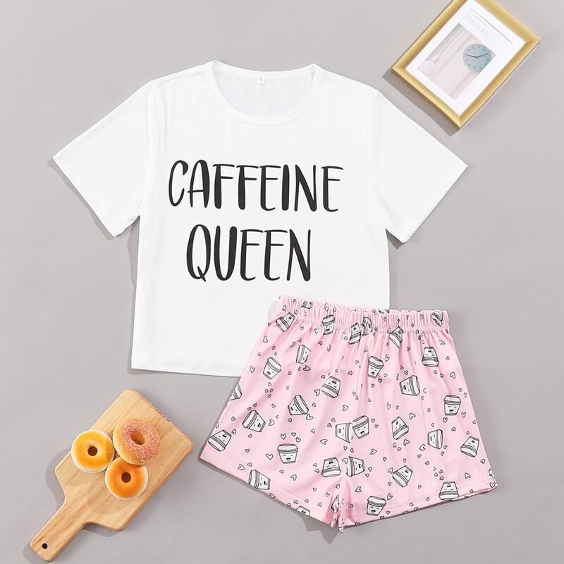 

Cartoon And Letter Graphic PJ Set, Multicolor