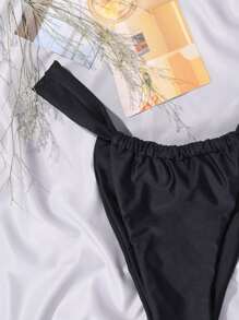 SHEIN Swim Summer Beach High Cut Bikini Thong - Black - View 3