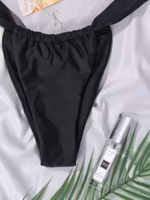 SHEIN Swim Summer Beach High Cut Bikini Thong - Black - View 4