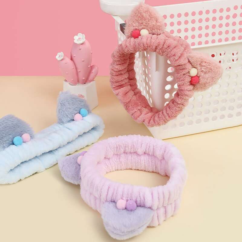 

1pc Ears Detail Random Color Bath Headband, Multicolor