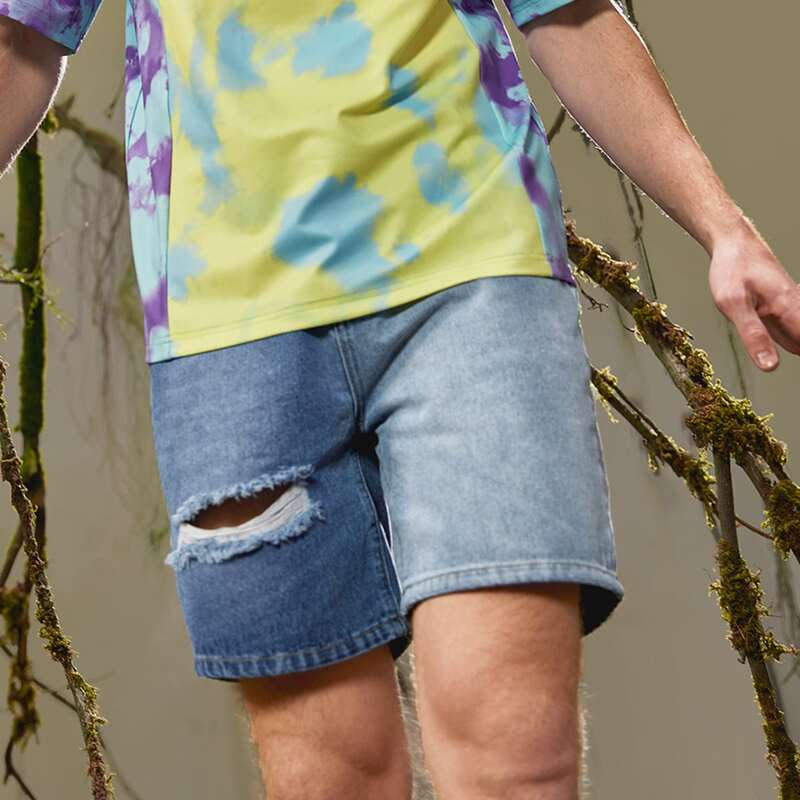 

Guys Ripped Two Tone Denim Shorts, Medium wash