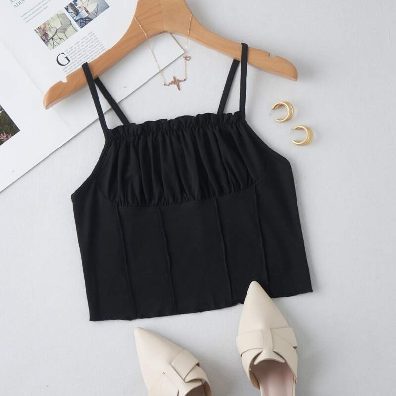 

Solid Ruched Bust Crop Cami, Black
