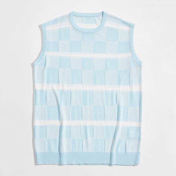 

Men Checked Sweater Vest, Baby blue