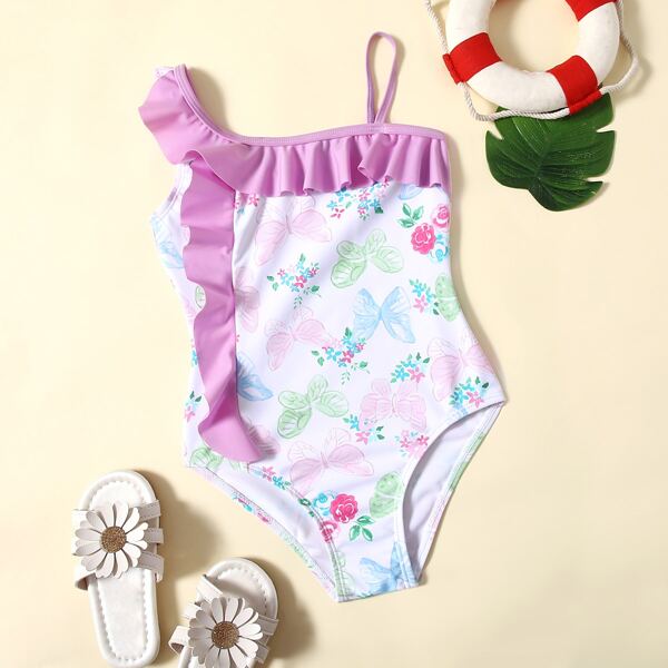 

Toddler Girls Butterfly Print Ruffle One Piece Swimsuit, Multicolor