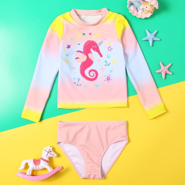 

Toddler Girls Seahorse Print Bikini Swimsuit, Multicolor